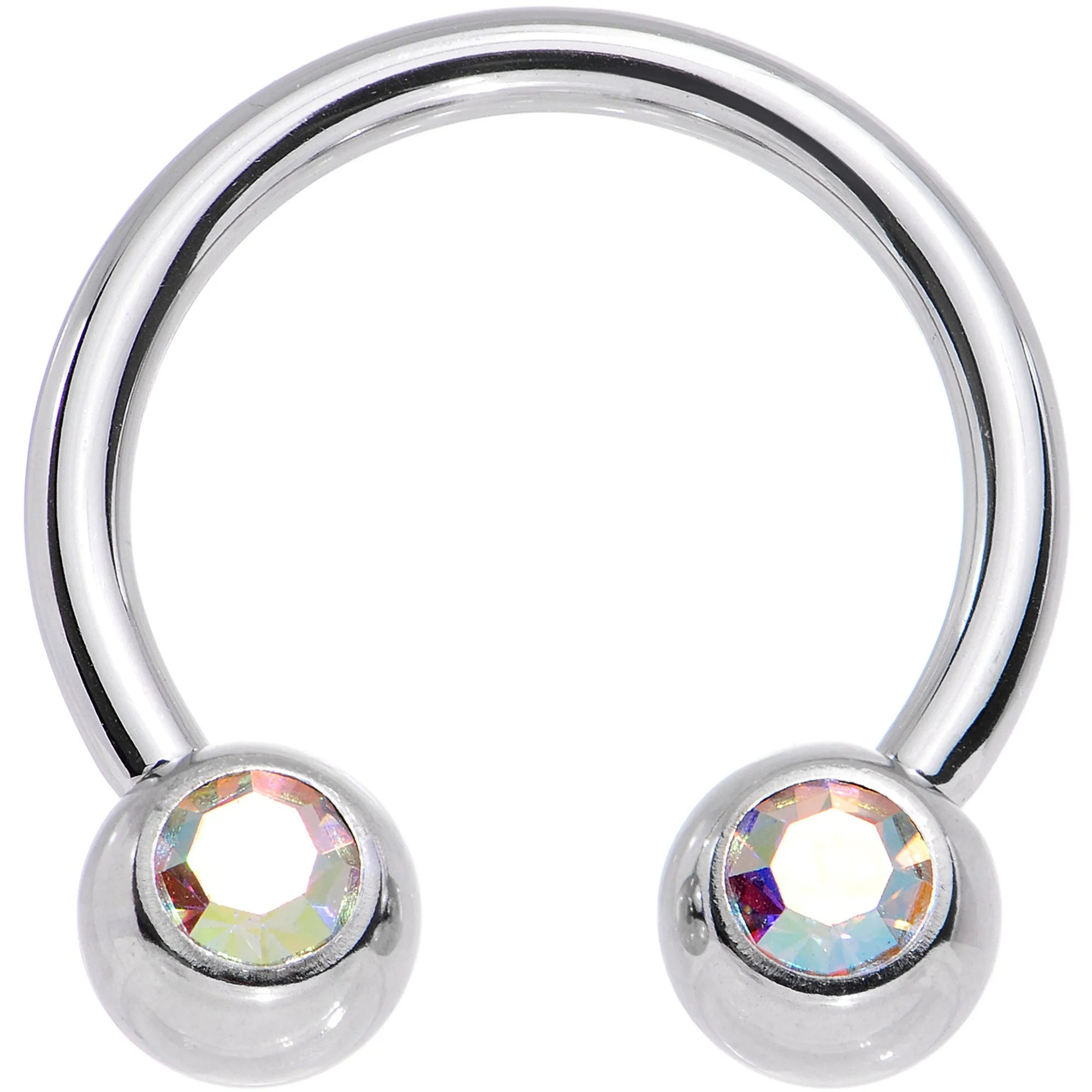 14 Gauge 1/2 Aurora Gem Horseshoe Circular Barbell