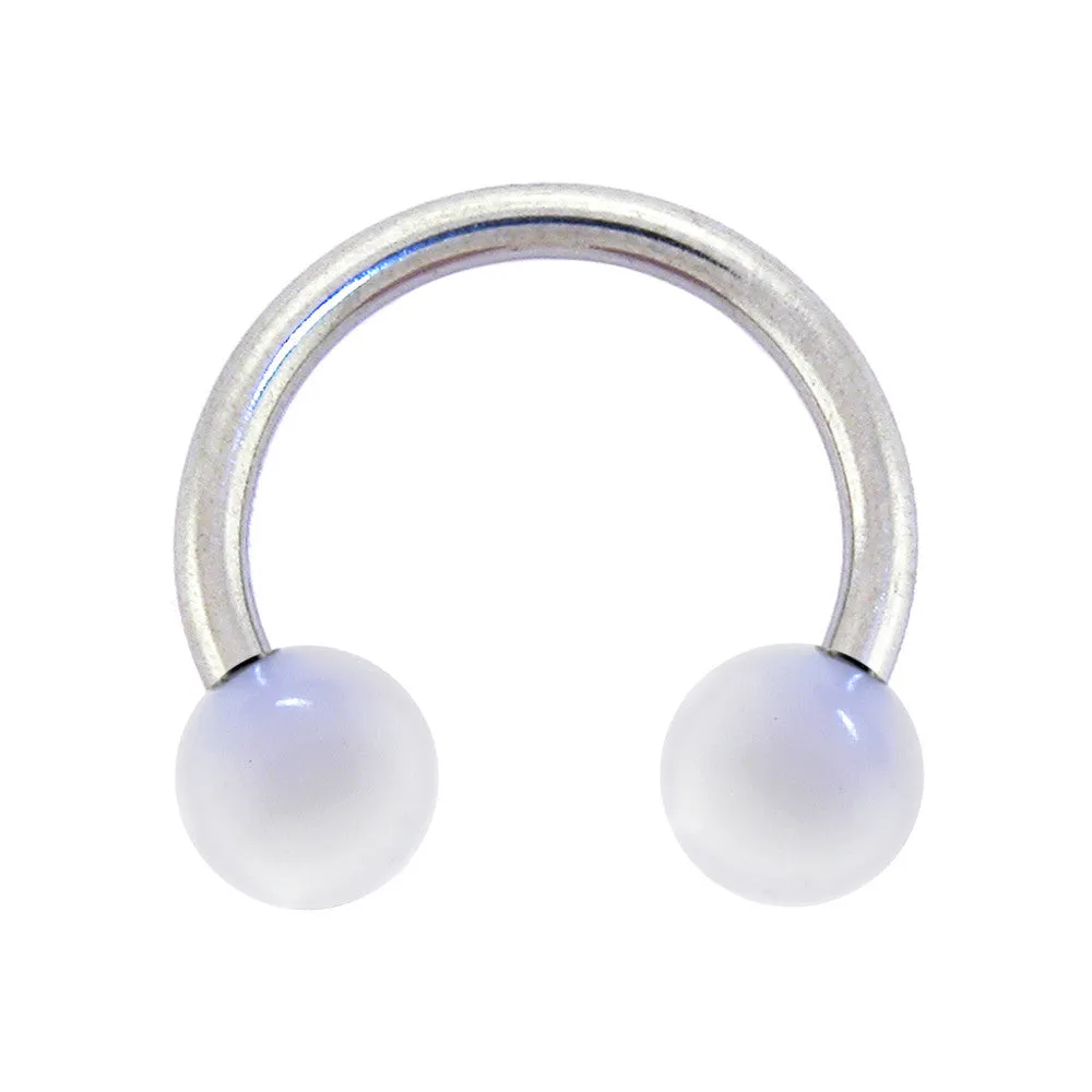 14 Gauge 3/8 White Acrylic Ball Ends Horseshoe Circular Barbell