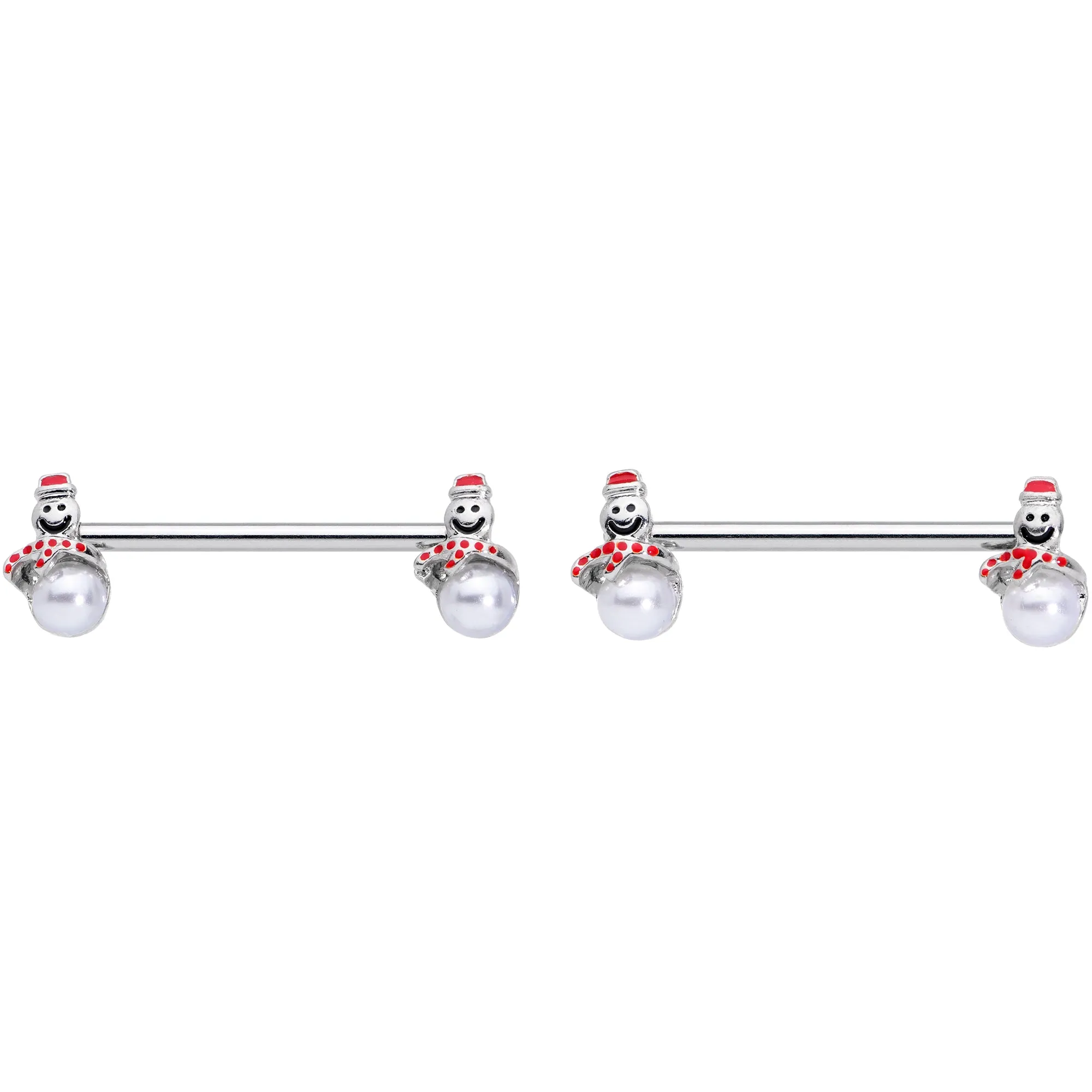 14 Gauge 5/8 Pearlescent Orb Snowman Christmas Barbell Nipple Ring Set