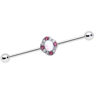 14 Gauge White Synthetic Opal Glam Oval Industrial Barbell 38mm