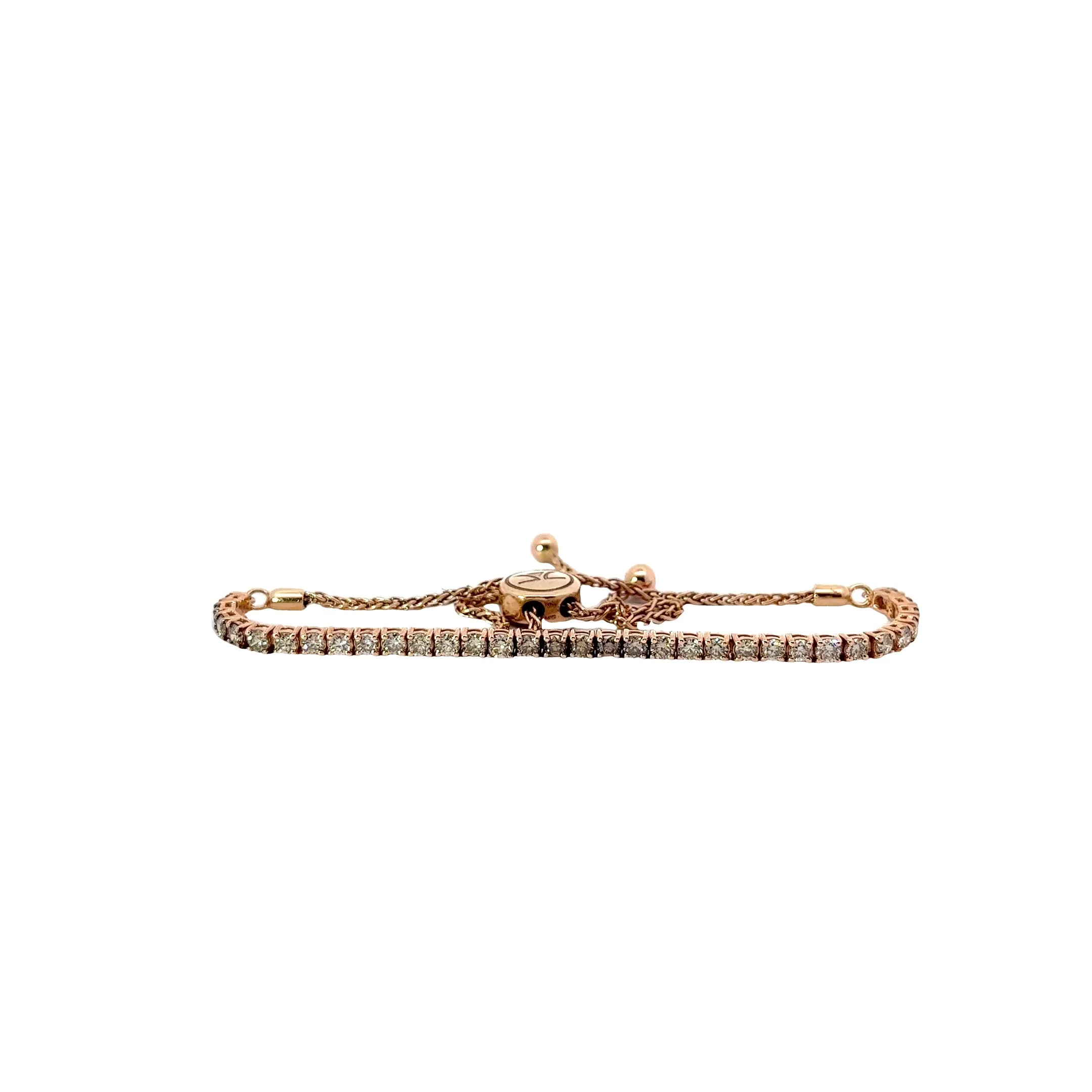 14K ROSE GOLD .50CT GVS2 ROUND DIAMOND AND .50CT ROUND CHOCOLATE DIAMOND BOLO BRACELET