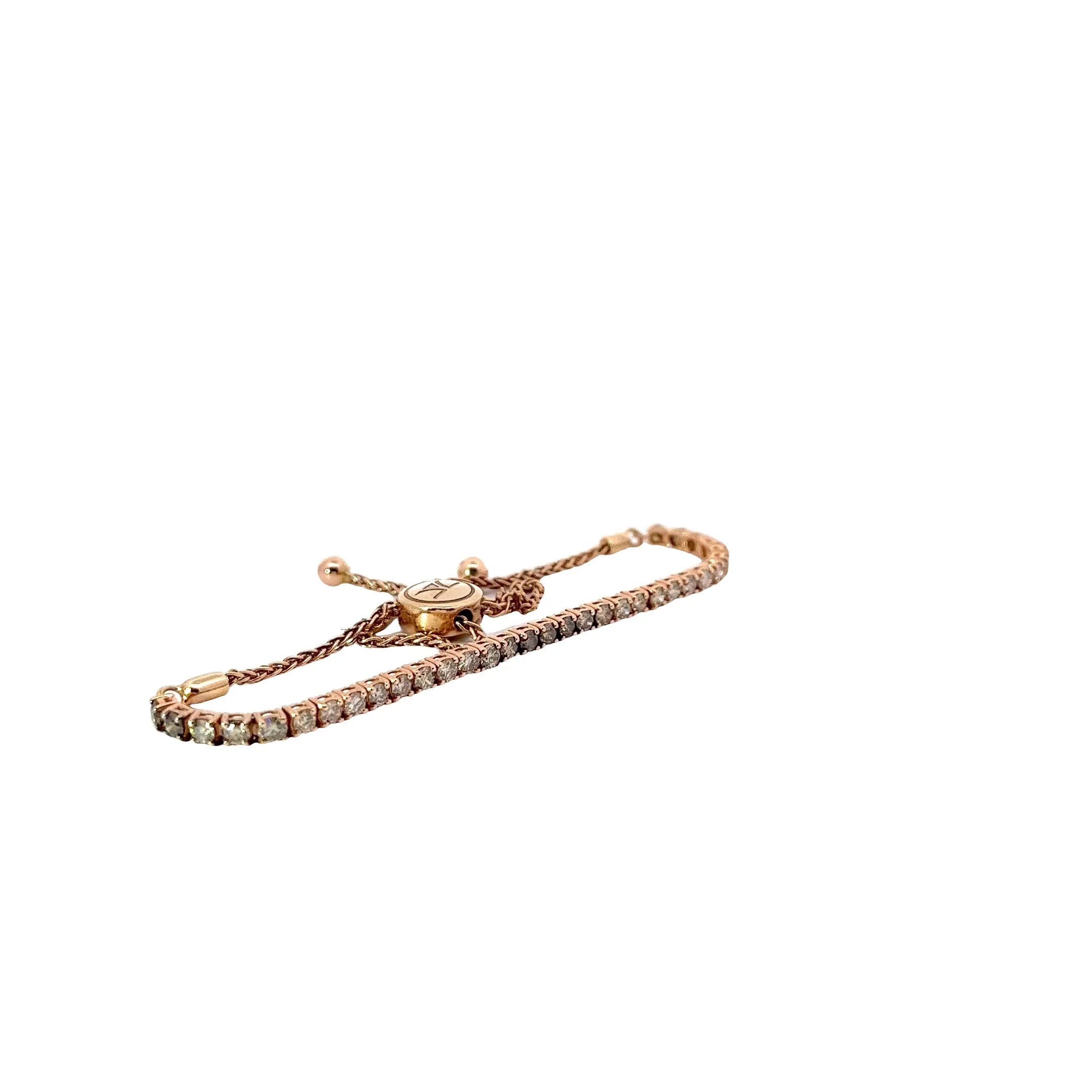 14K ROSE GOLD .50CT GVS2 ROUND DIAMOND AND .50CT ROUND CHOCOLATE DIAMOND BOLO BRACELET