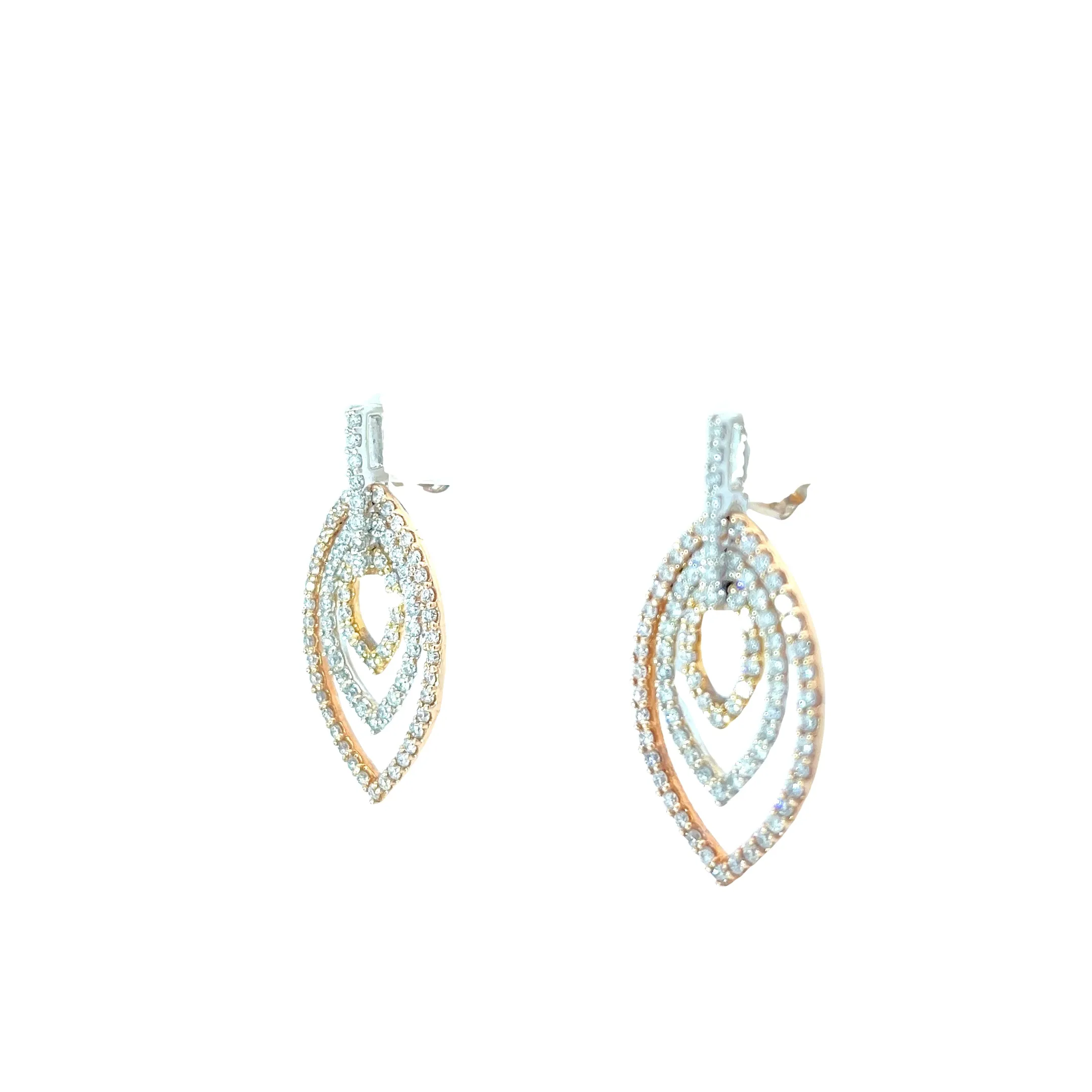 14k Tri colored 2.00ct G VS2 Round Diamond earrings