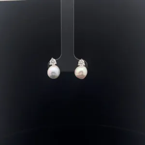 14k White Gold .38ct G VS2 Round Diamond ands Fresh Water White Pearl 8mm Stud Earrings