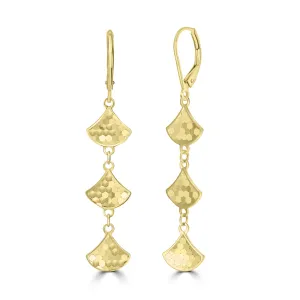 14K Yellow Gold Elegant Long Shimmer Drop Earrings