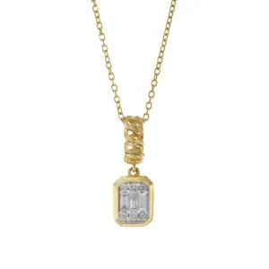 14KT Yellow Gold Multi Cut Diamond Cuban Link Drop Pendant