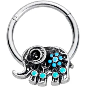 16 Gauge 3/8 Aqua Orb Curvy Elephant Hinged Segment Ring