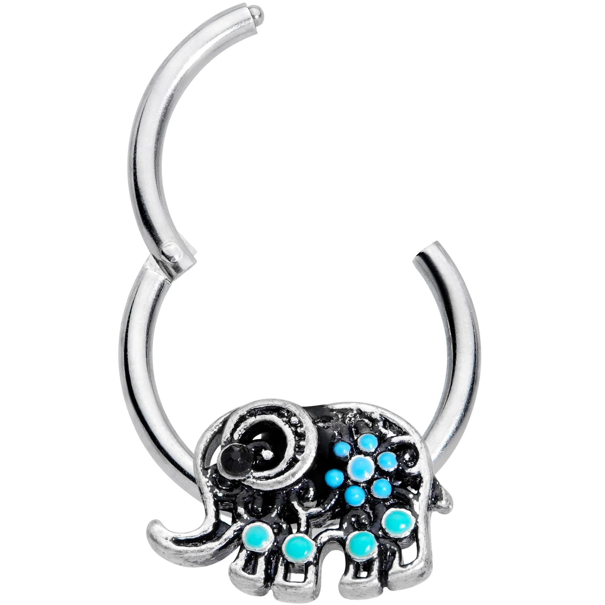 16 Gauge 3/8 Aqua Orb Curvy Elephant Hinged Segment Ring