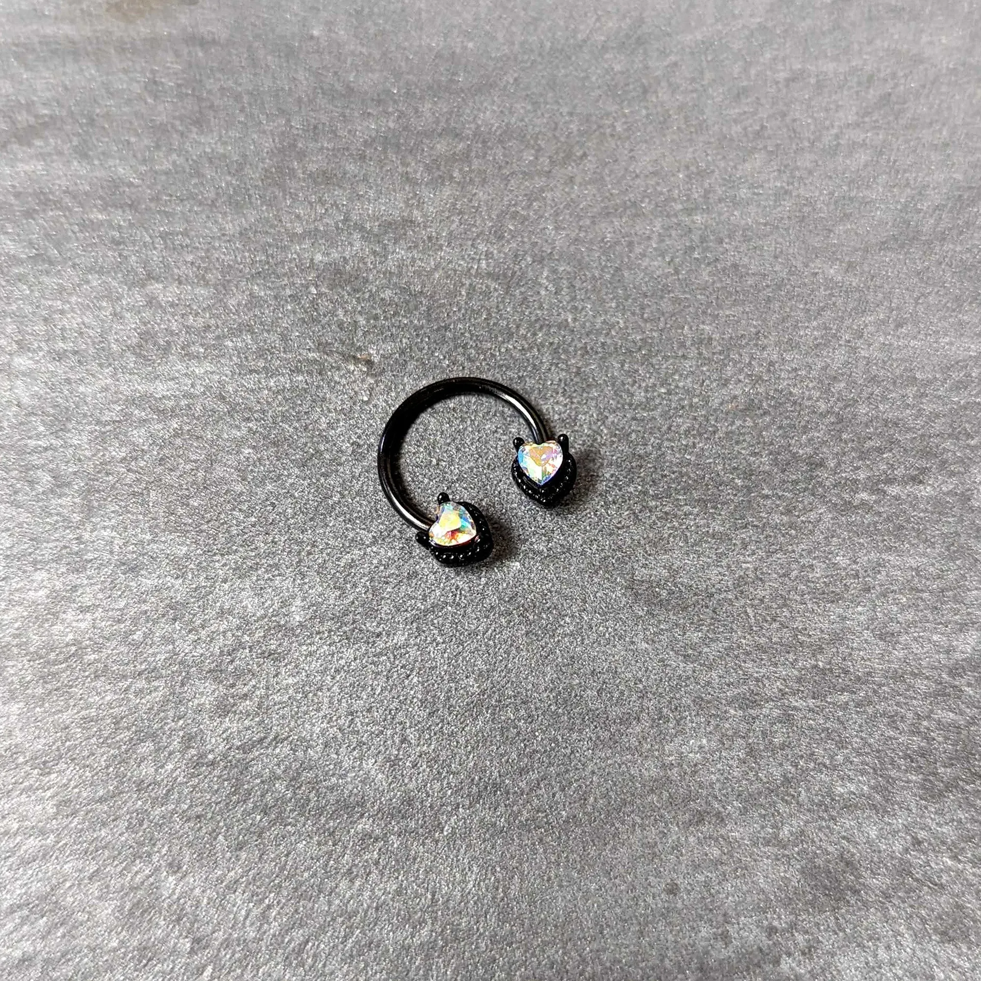 16 Gauge 3/8 Aurora Gem Black Heart Ends Horseshoe Circular Barbell