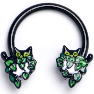 16 Gauge 3/8 Black Pouncing Cat Horseshoe Circular Barbell