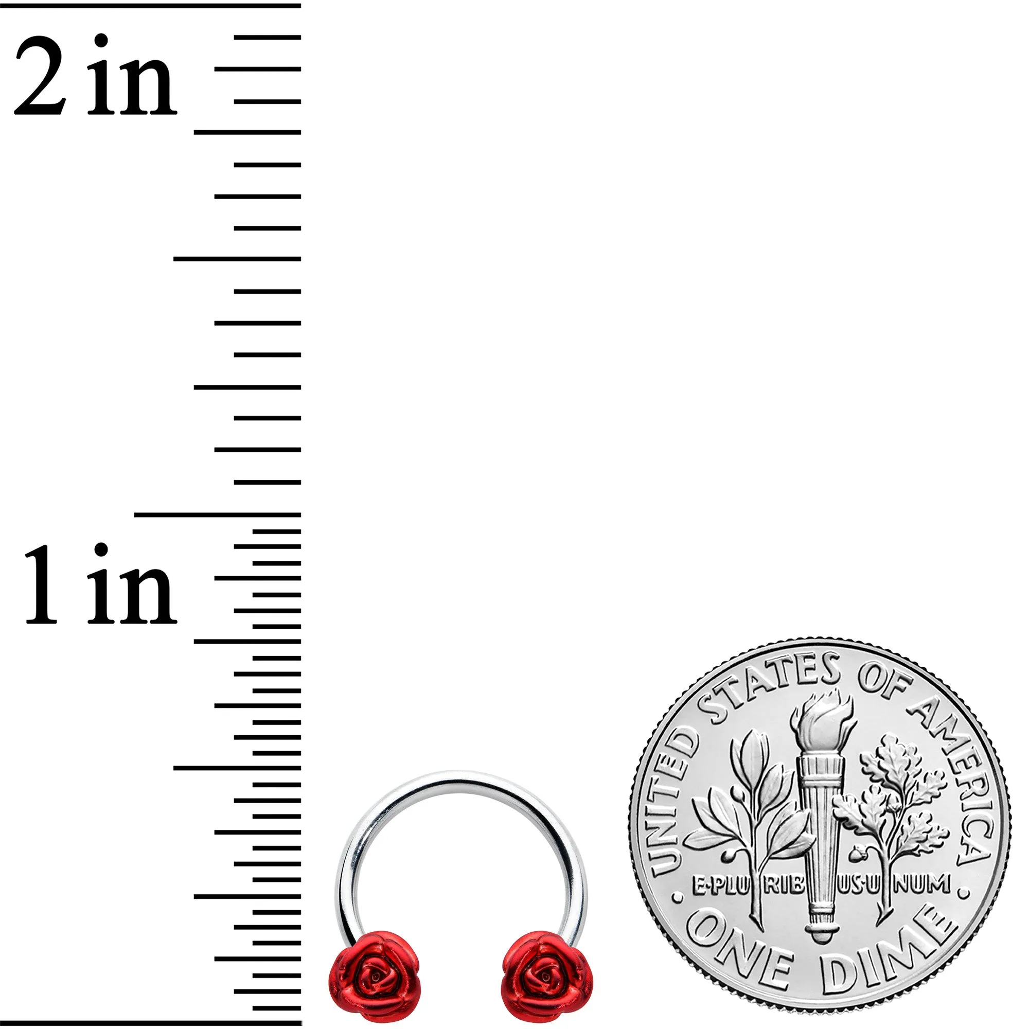 16 Gauge 3/8 Blooming Red Rose Flower Horseshoe Circular Barbell