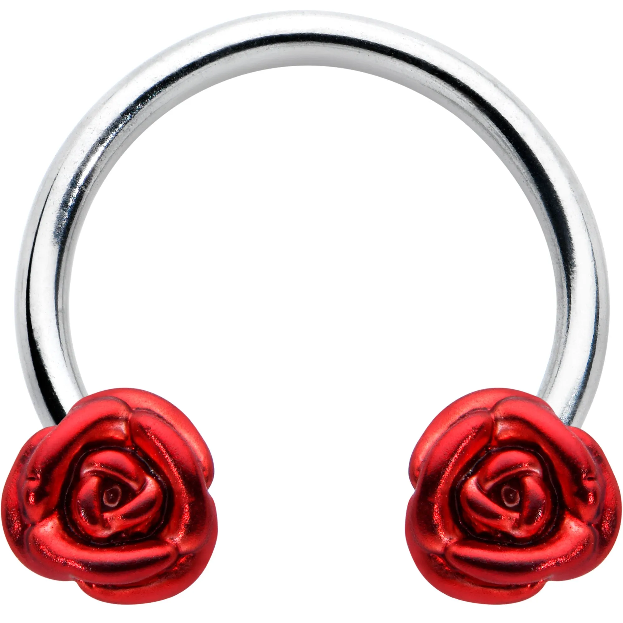16 Gauge 3/8 Blooming Red Rose Flower Horseshoe Circular Barbell