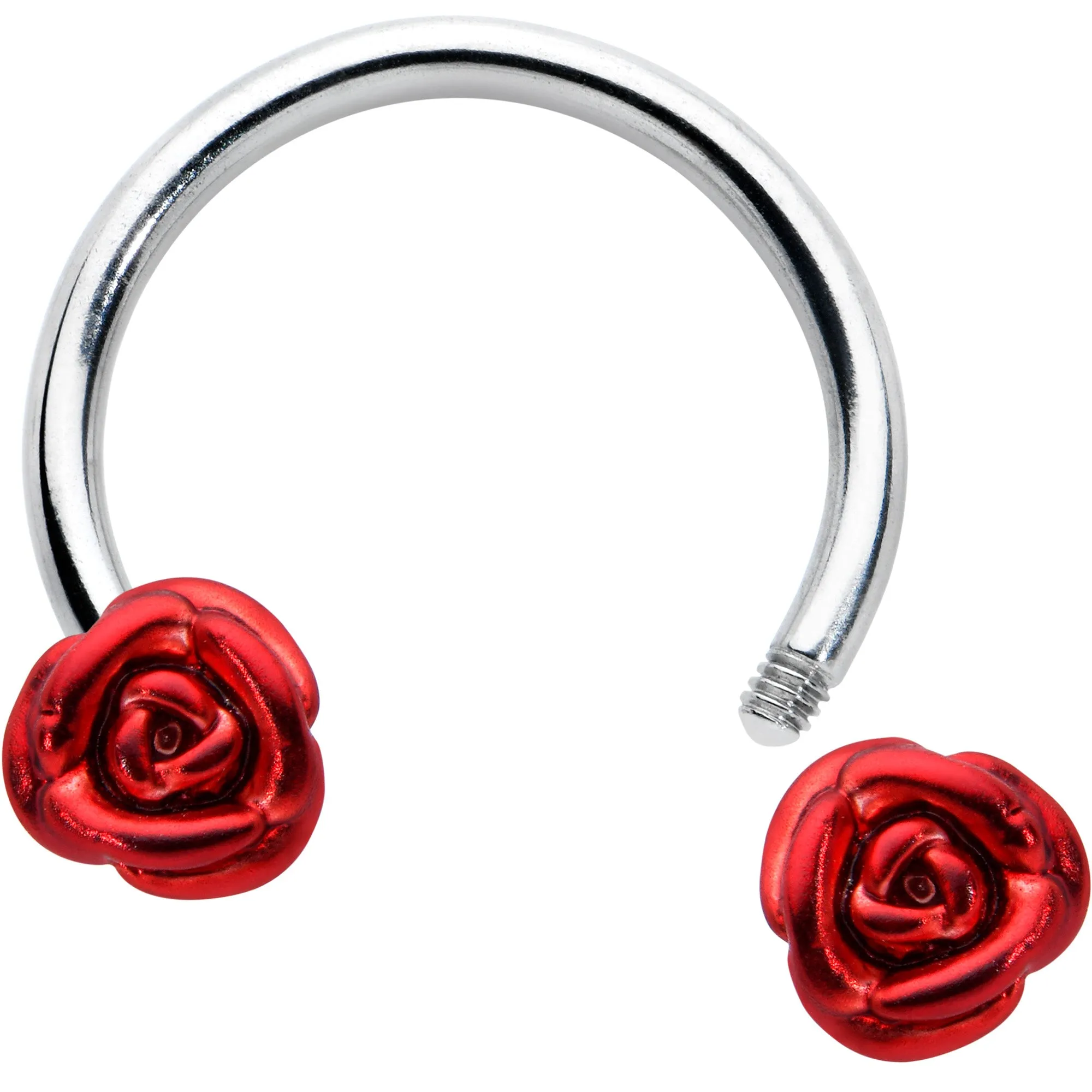 16 Gauge 3/8 Blooming Red Rose Flower Horseshoe Circular Barbell