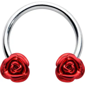 16 Gauge 3/8 Blooming Red Rose Flower Horseshoe Circular Barbell