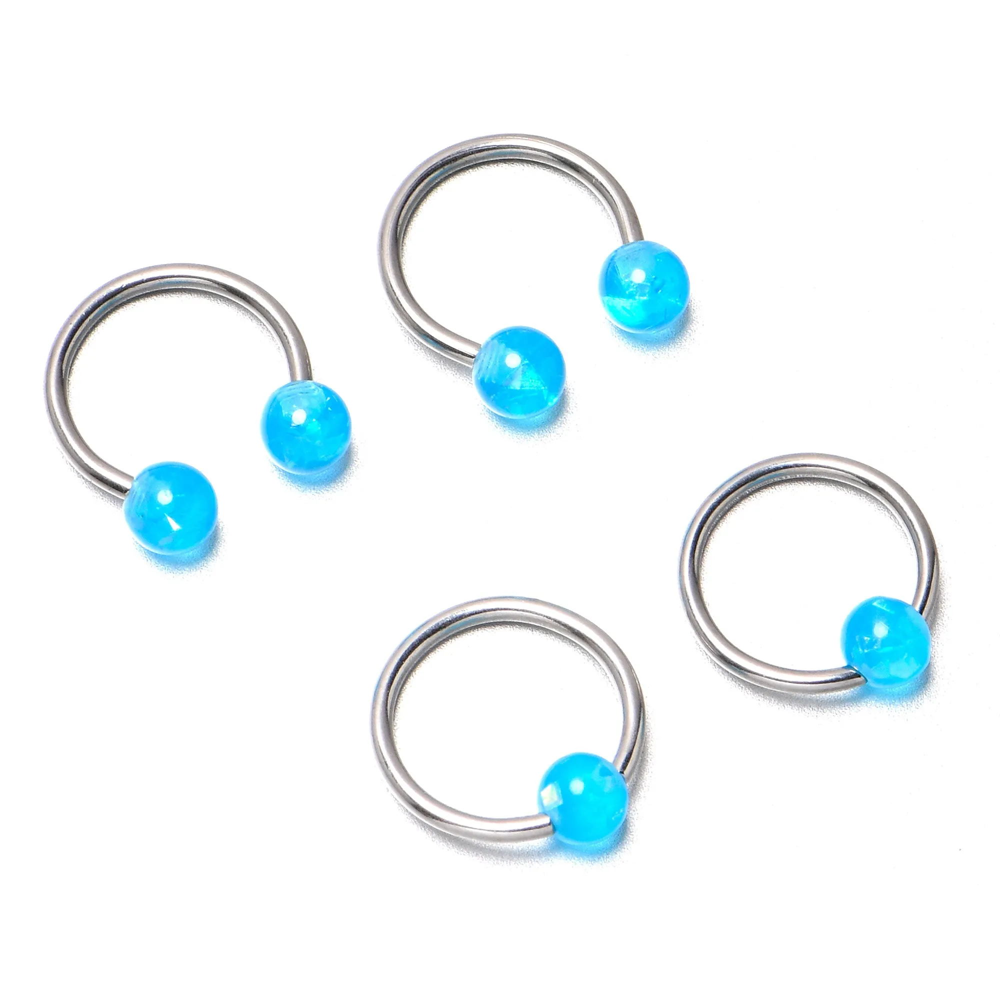 16 Gauge 3/8 Blue Faux Opal Horseshoe BCR Captive Ring Set of 4
