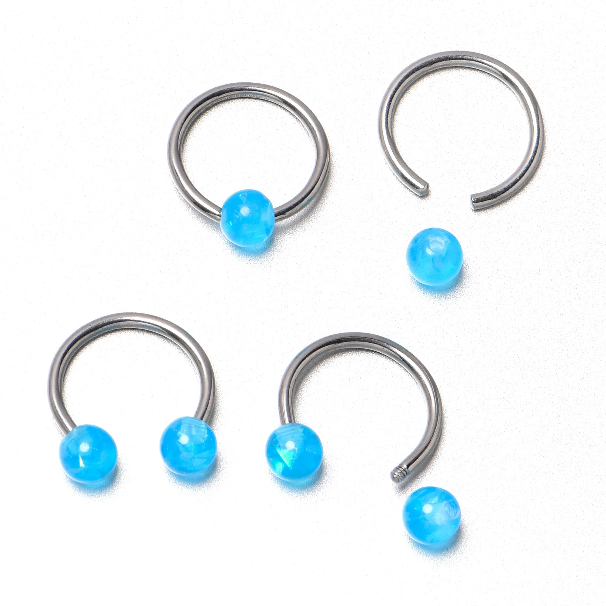16 Gauge 3/8 Blue Faux Opal Horseshoe BCR Captive Ring Set of 4