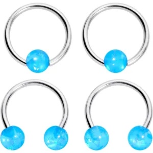 16 Gauge 3/8 Blue Faux Opal Horseshoe BCR Captive Ring Set of 4