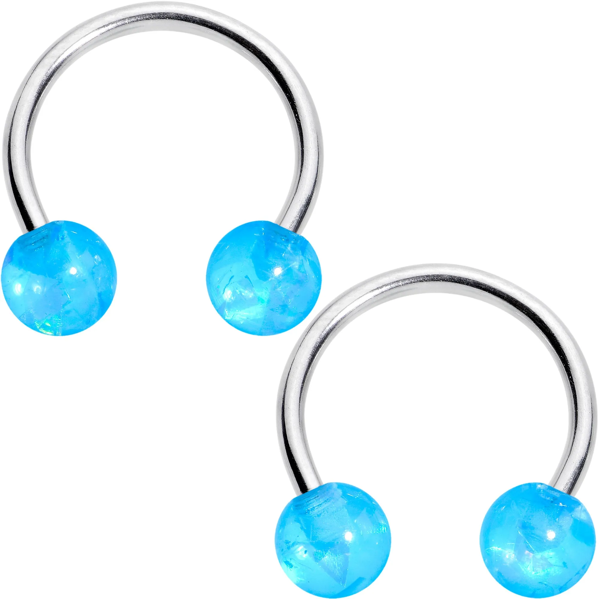 16 Gauge 3/8 Blue Faux Opal Horseshoe BCR Captive Ring Set of 4