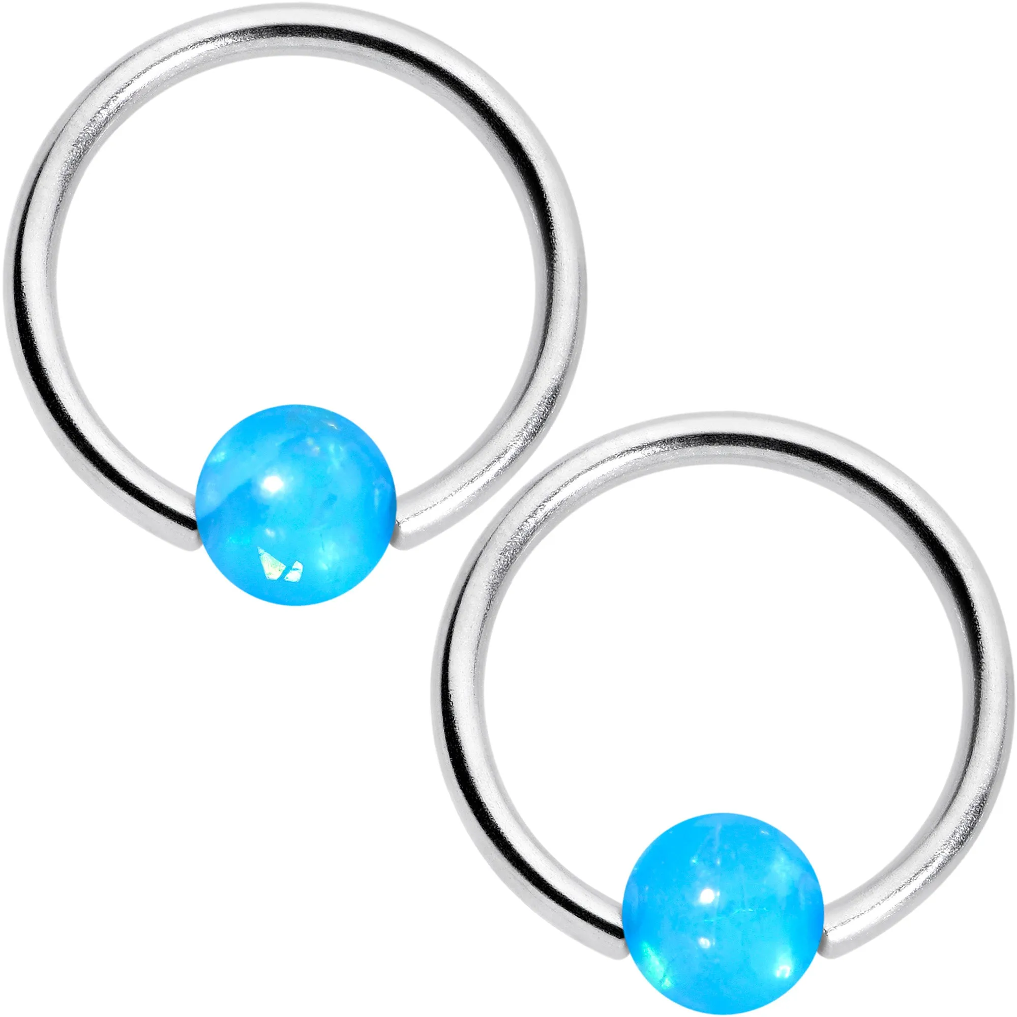 16 Gauge 3/8 Blue Faux Opal Horseshoe BCR Captive Ring Set of 4