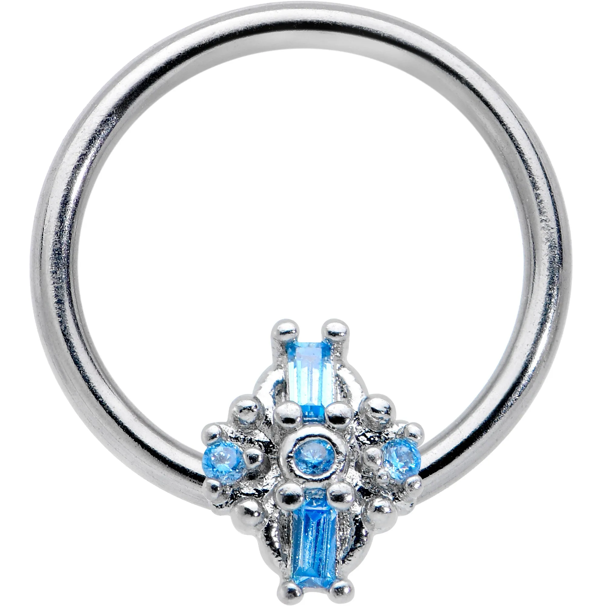 16 Gauge 3/8 Blue Gem Opulent Cross BCR Captive Ring