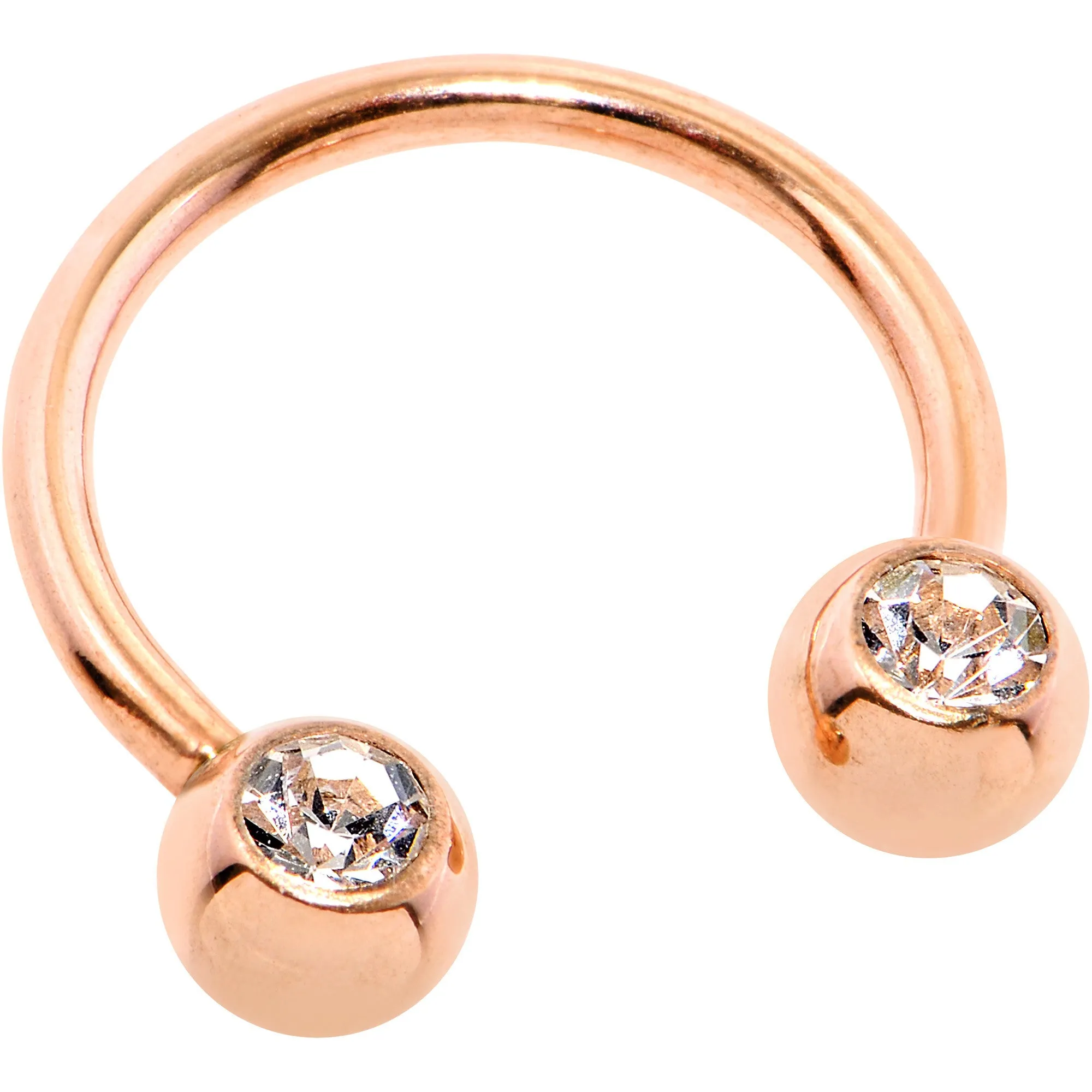 16 Gauge 3/8 Clear Gem Rose Gold IP Horseshoe Circular Barbell