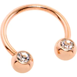 16 Gauge 3/8 Clear Gem Rose Gold IP Horseshoe Circular Barbell