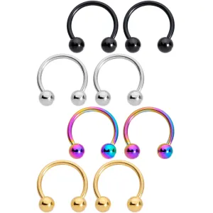 16 Gauge 3/8 Color Variety Horseshoe Curved Barbell Set of 8