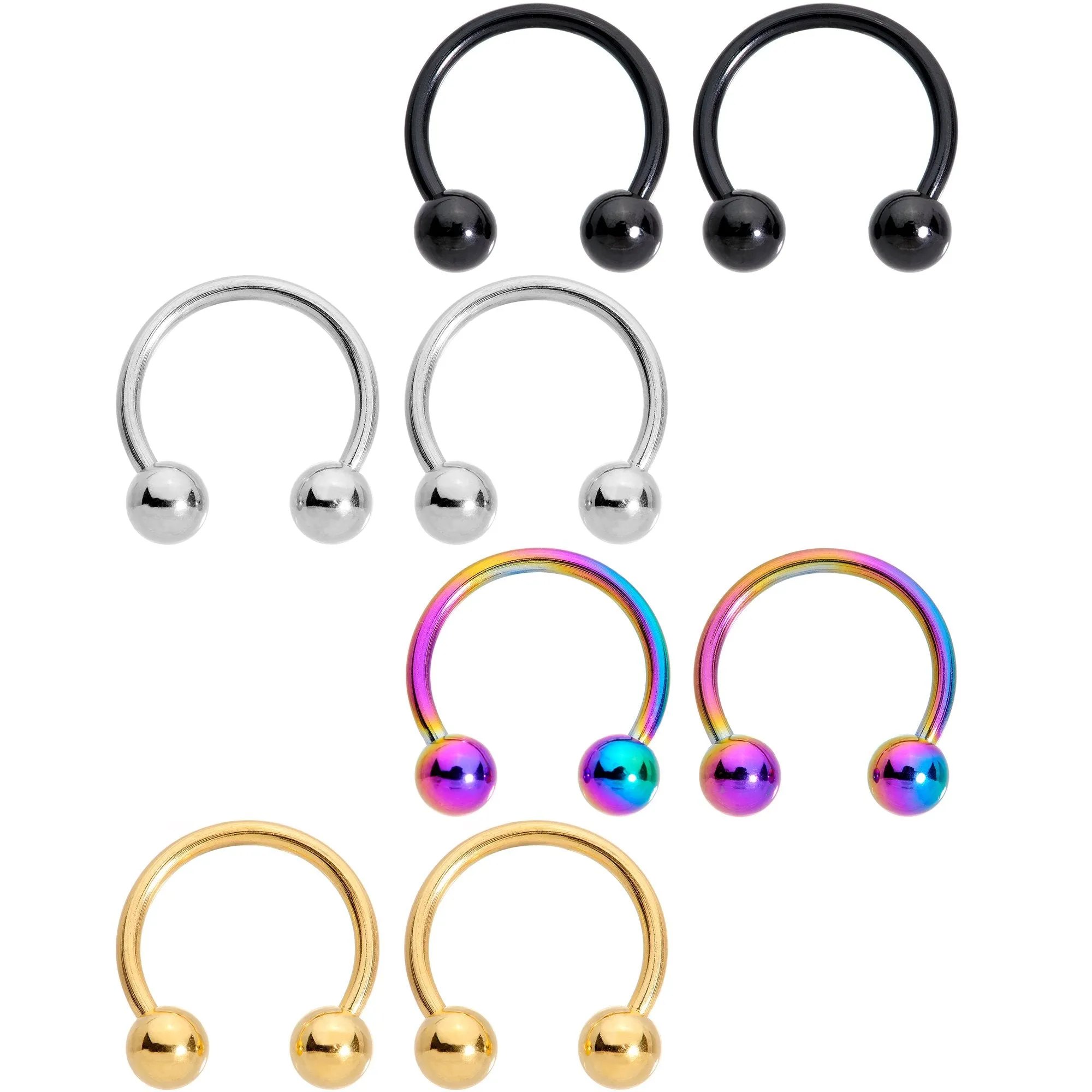 16 Gauge 3/8 Color Variety Horseshoe Curved Barbell Set of 8