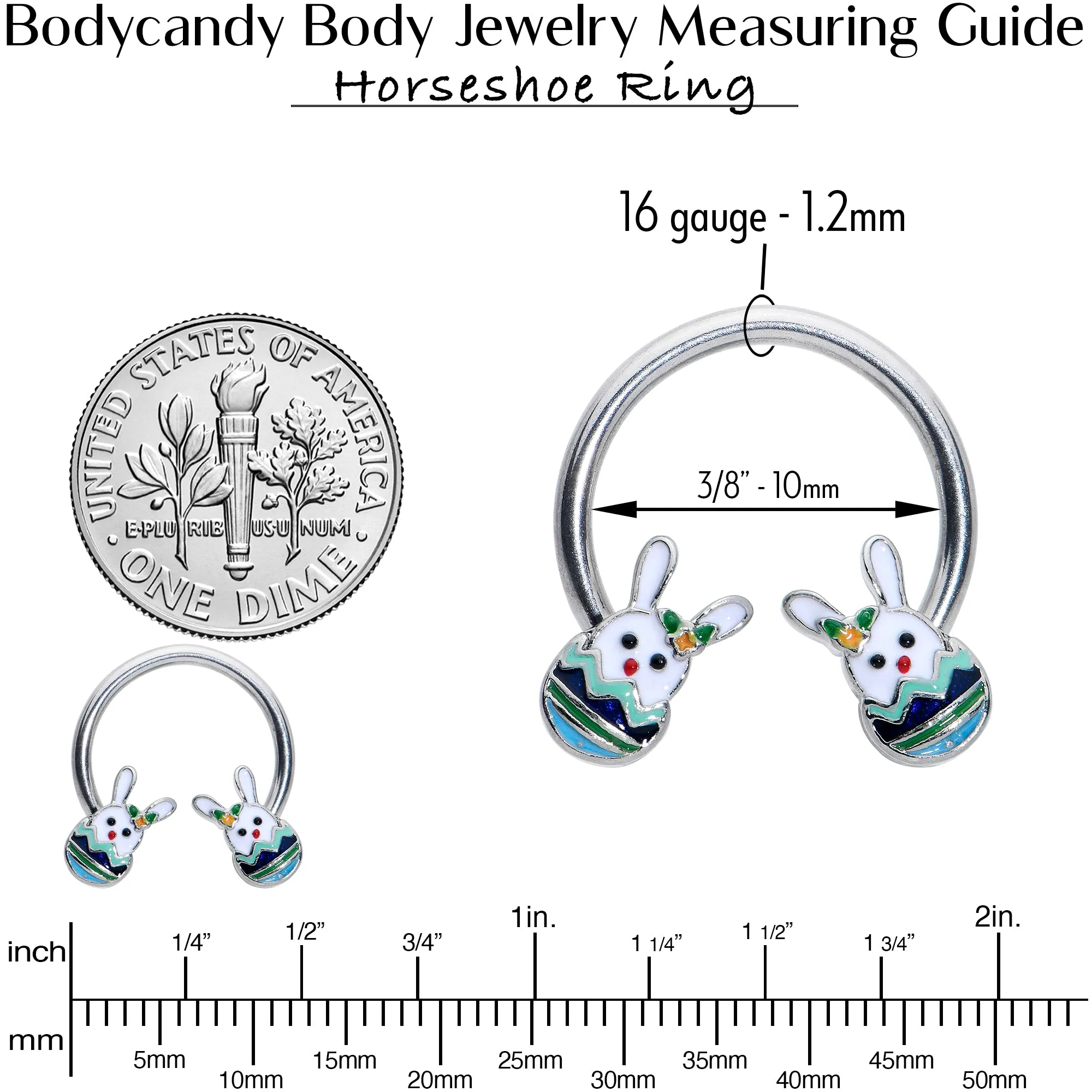 16 Gauge 3/8 Easter Egg Bunny Horseshoe Circular Barbell