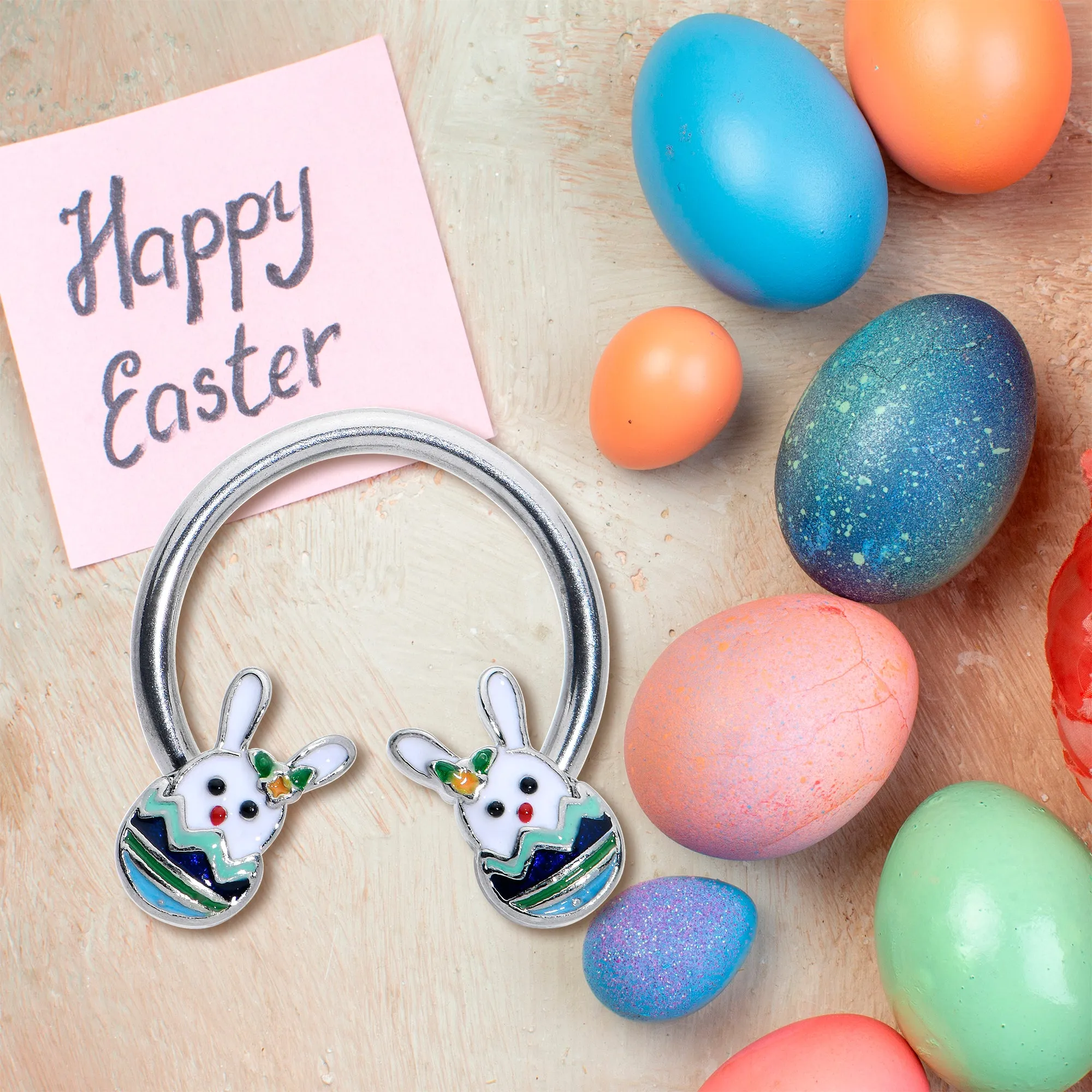 16 Gauge 3/8 Easter Egg Bunny Horseshoe Circular Barbell