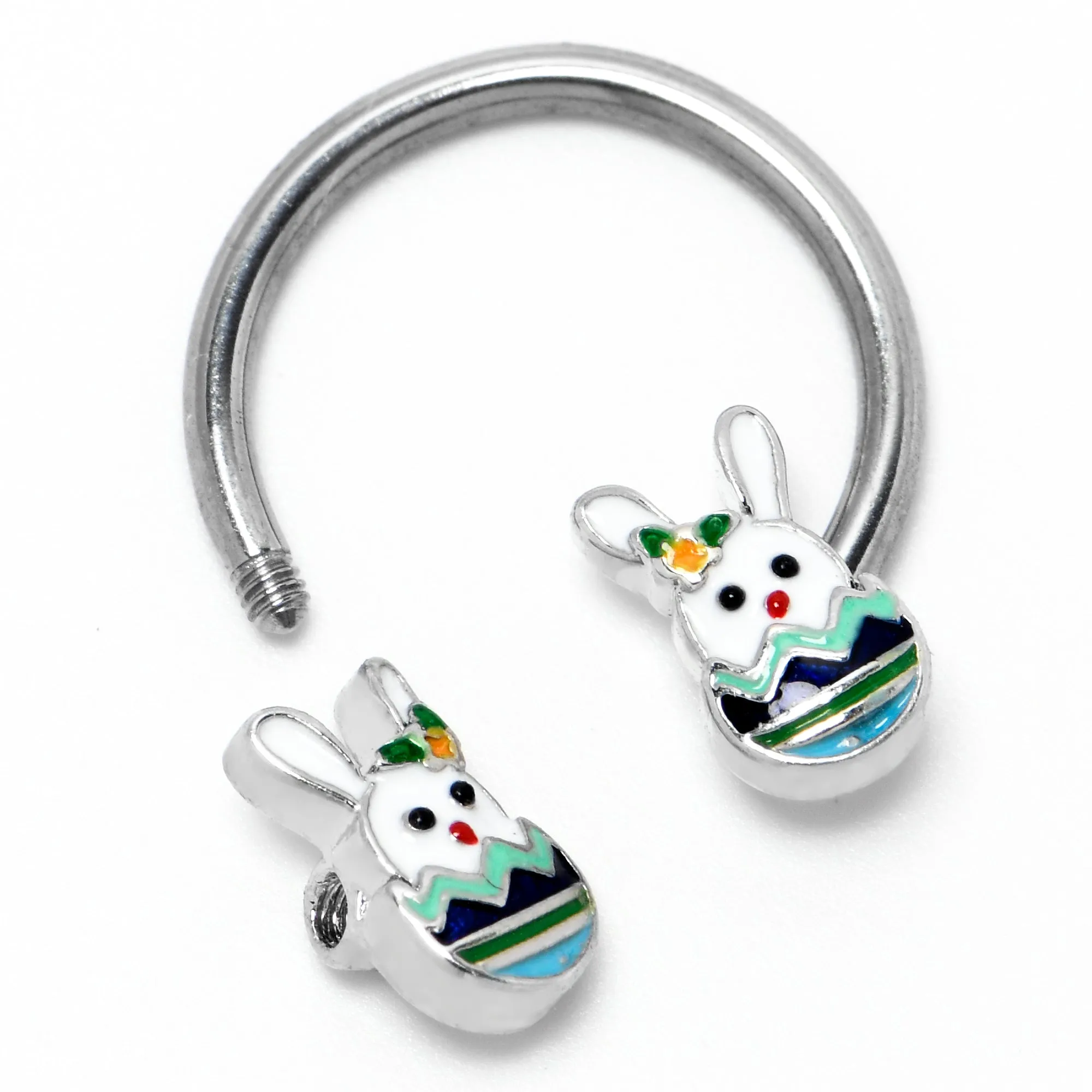 16 Gauge 3/8 Easter Egg Bunny Horseshoe Circular Barbell