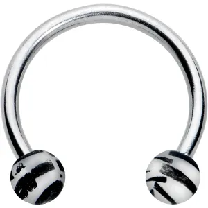 16 Gauge 3/8 Matte Grey Zebra Stripe Ends Horseshoe Circular Barbell