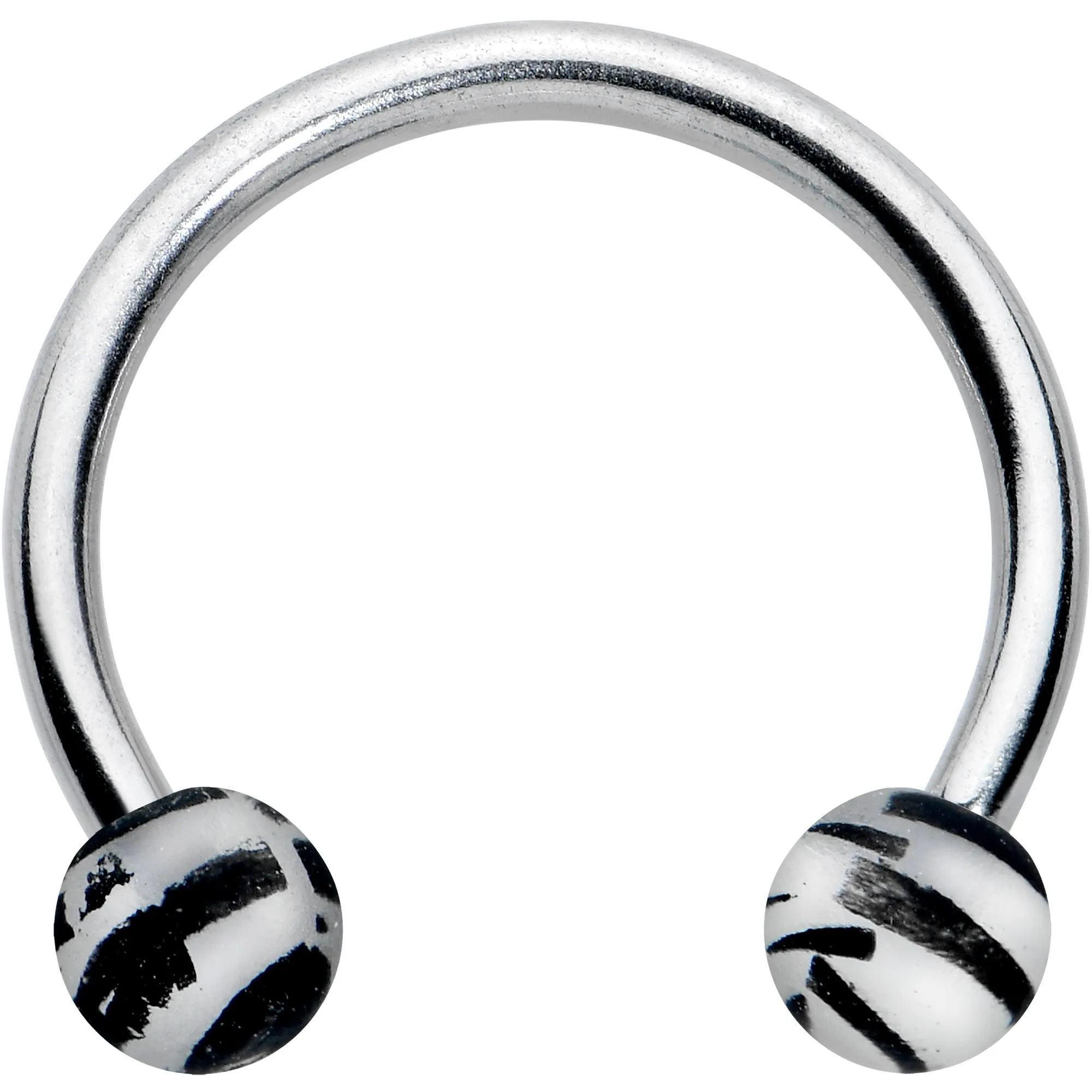 16 Gauge 3/8 Matte Grey Zebra Stripe Ends Horseshoe Circular Barbell