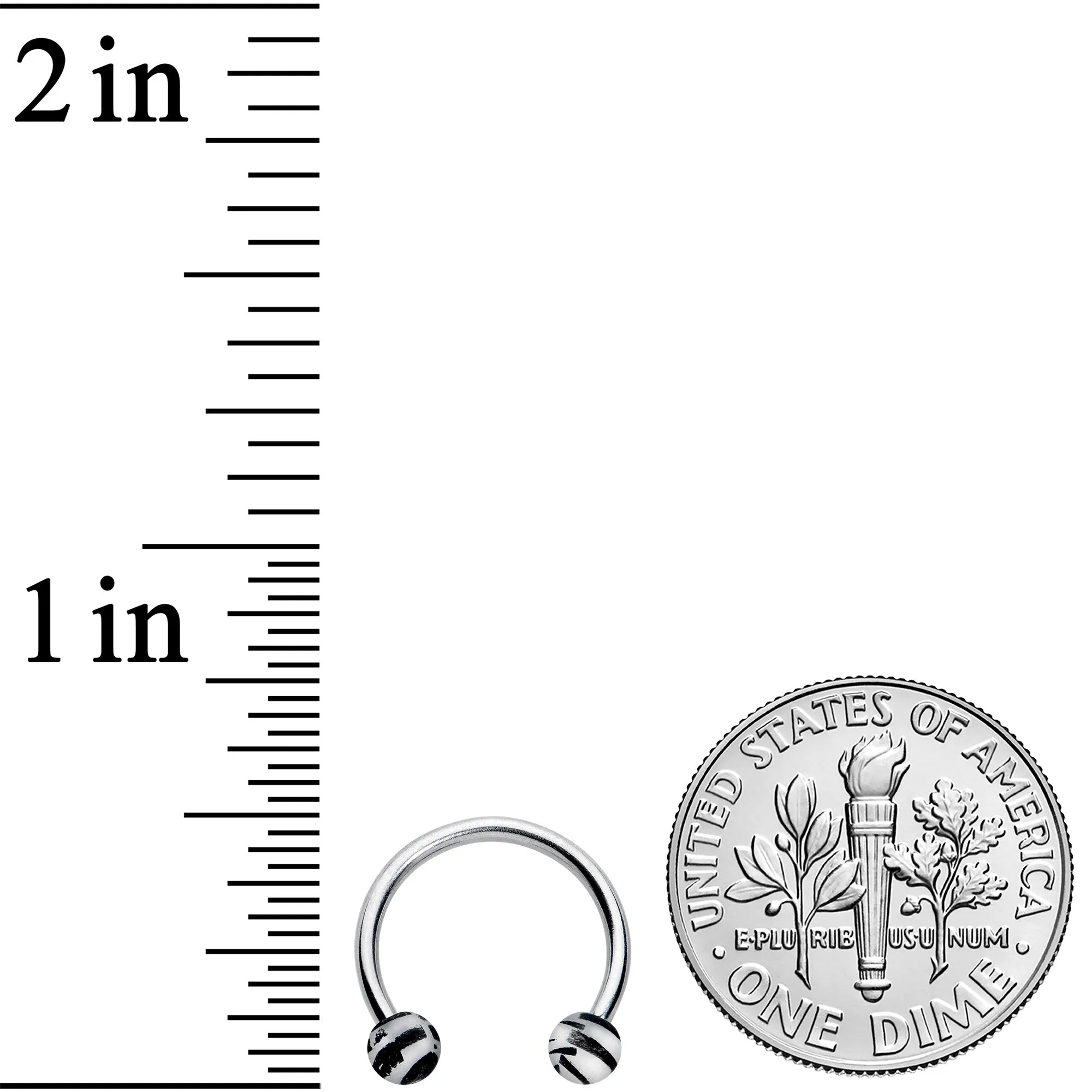 16 Gauge 3/8 Matte Grey Zebra Stripe Ends Horseshoe Circular Barbell