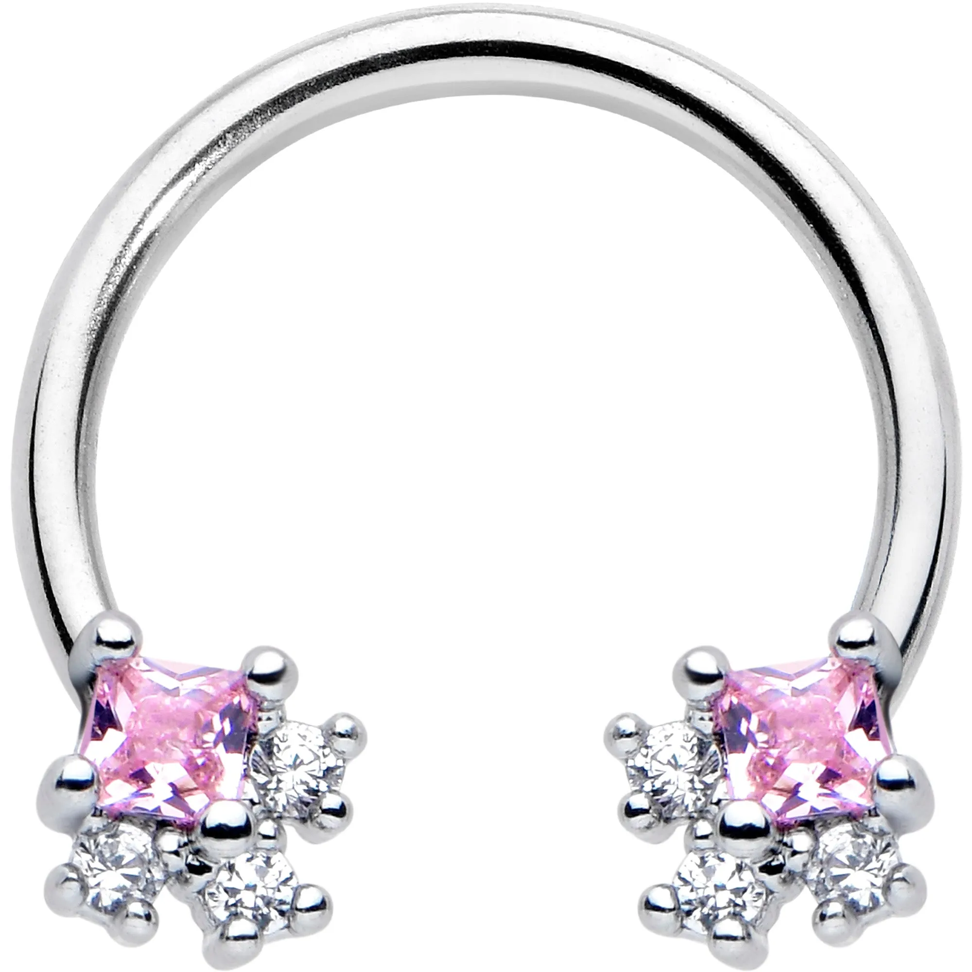 16 Gauge 3/8 Pink CZ Gem Rhombus Riot Horseshoe Circular Barbell