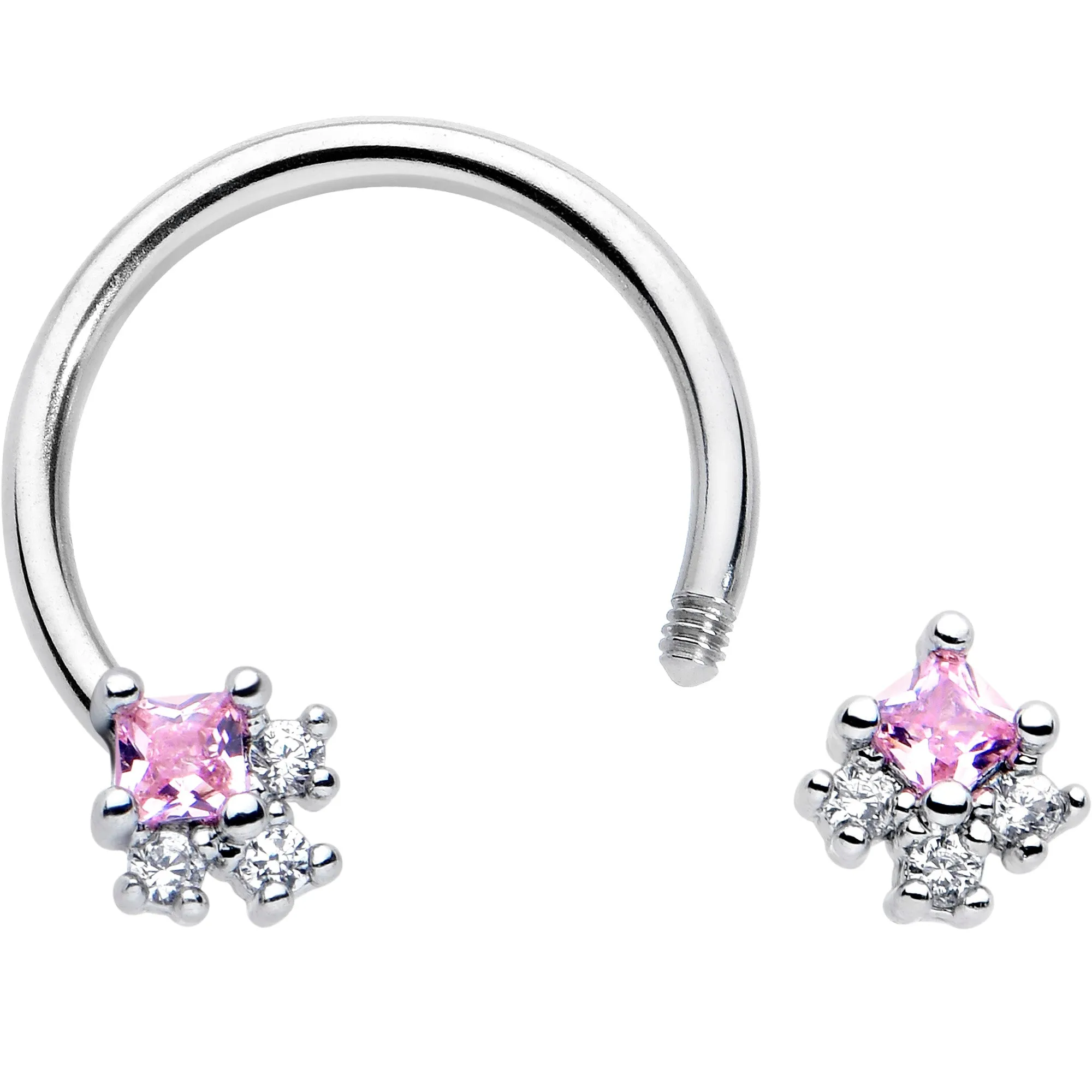 16 Gauge 3/8 Pink CZ Gem Rhombus Riot Horseshoe Circular Barbell