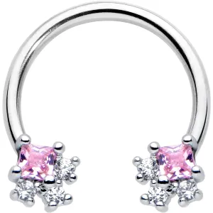 16 Gauge 3/8 Pink CZ Gem Rhombus Riot Horseshoe Circular Barbell