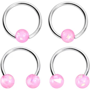 16 Gauge 3/8 Pink Faux Opal Horseshoe BCR Captive Ring Set of 4