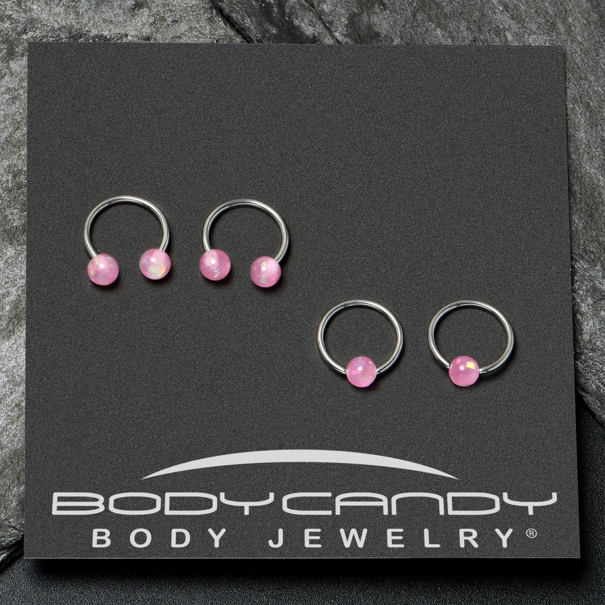 16 Gauge 3/8 Pink Faux Opal Horseshoe BCR Captive Ring Set of 4