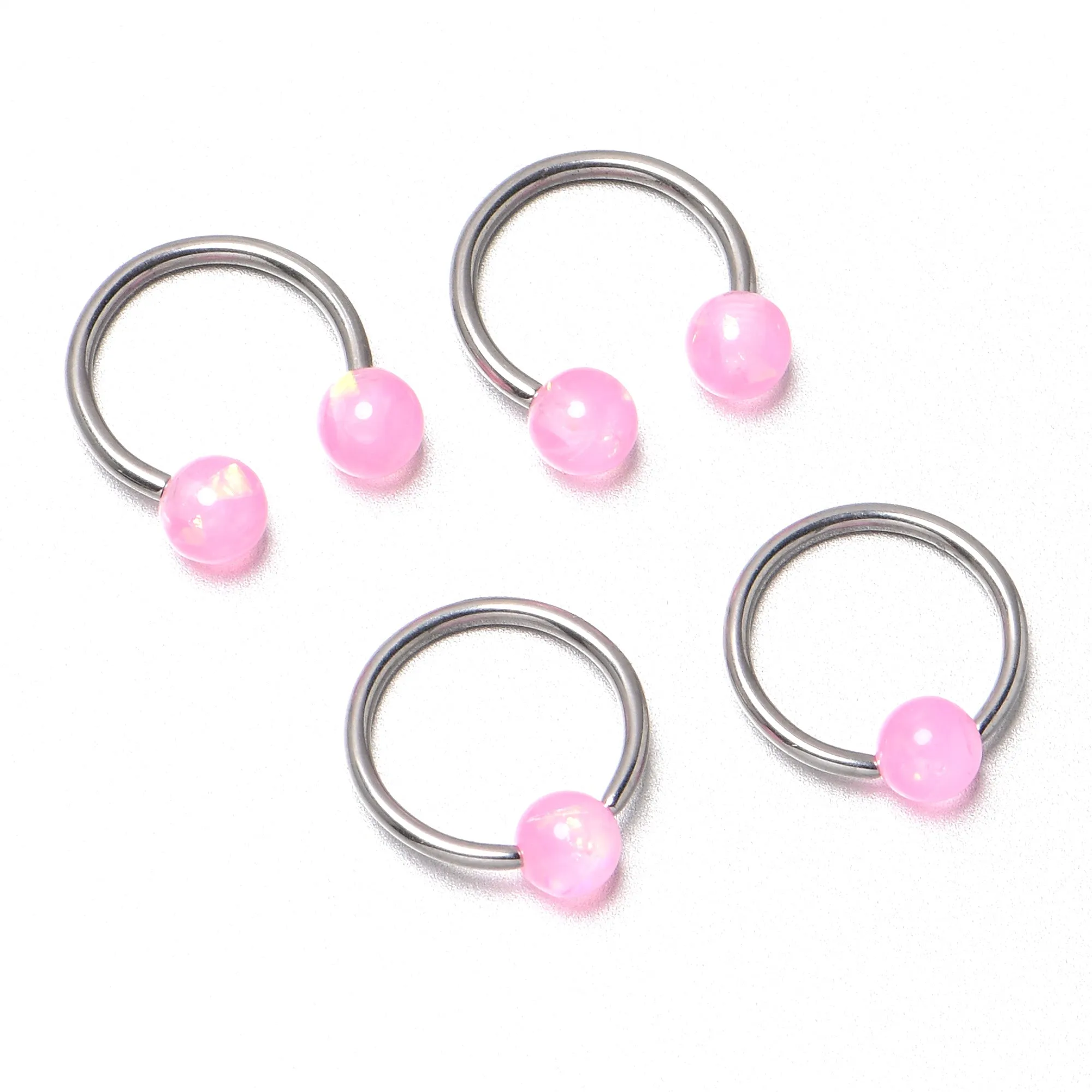 16 Gauge 3/8 Pink Faux Opal Horseshoe BCR Captive Ring Set of 4