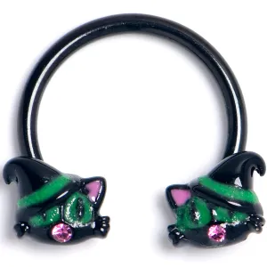 16 Gauge 3/8 Pink Gem Black Halloween Hat Cat Horseshoe Circular Barbell