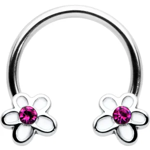 16 Gauge 3/8 Pink Gem Daisy Flowers Horseshoe Circular Barbell