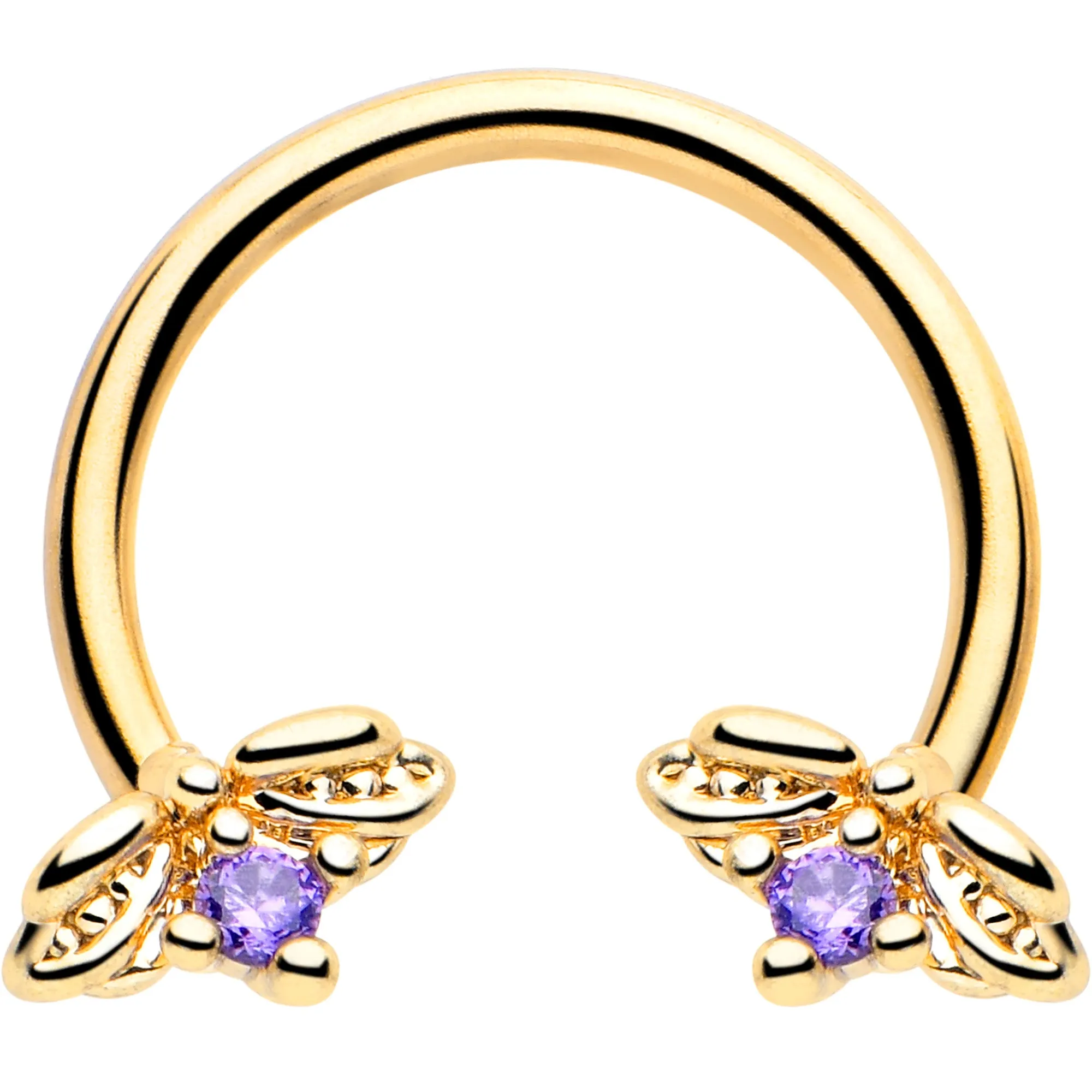 16 Gauge 3/8 Purple Gem Gold Tone Beauty Bug Horseshoe Circular Barbell