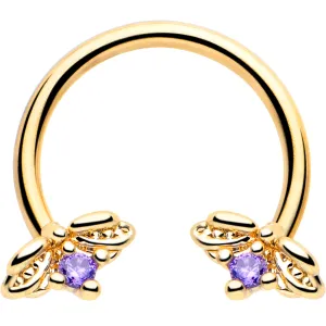 16 Gauge 3/8 Purple Gem Gold Tone Beauty Bug Horseshoe Circular Barbell