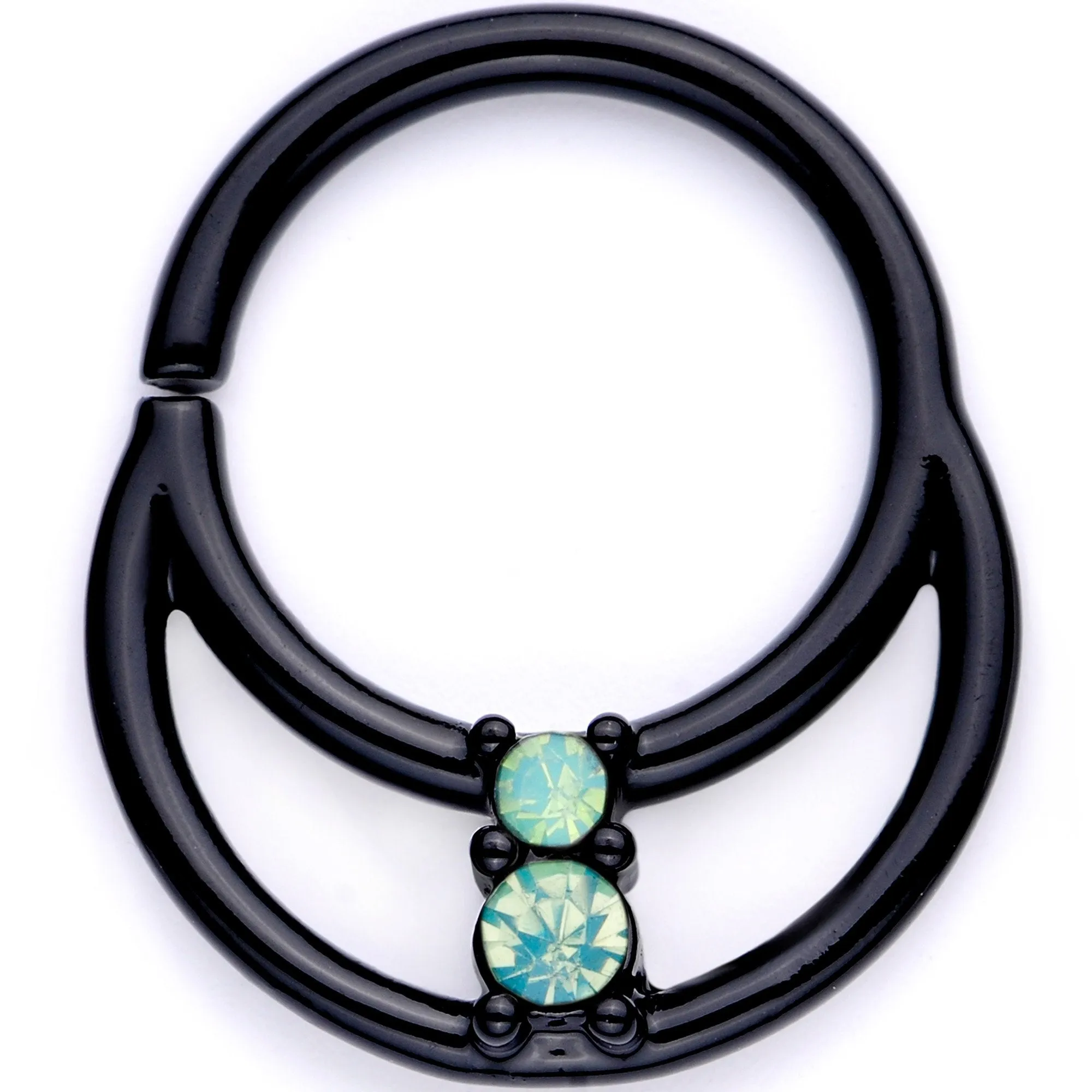 16 Gauge 3/8 Teal Faux Opal Black Anodized Horseshoe Closure Ring Set