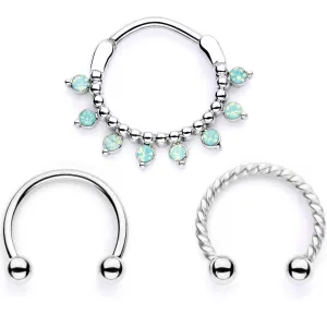 16 Gauge 3/8 Teal Faux Opal Twisted Horseshoe and Clicker Set of 3