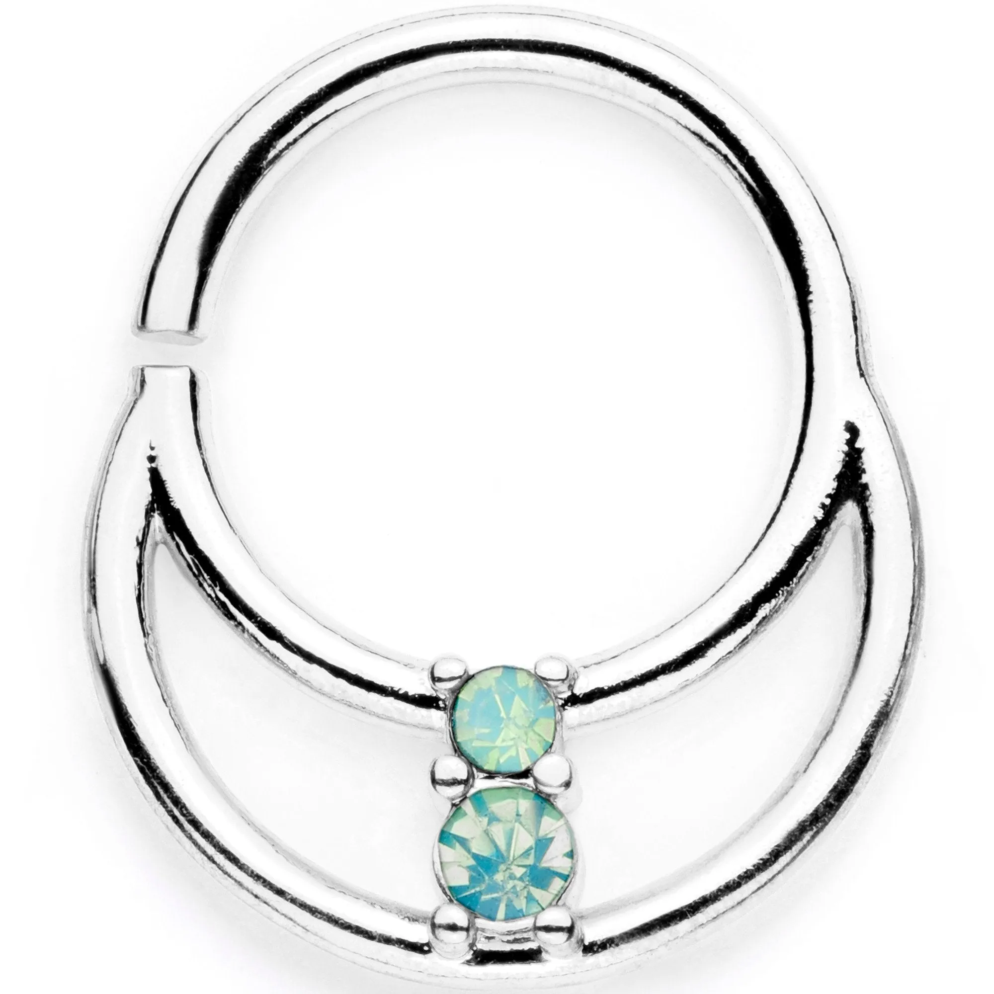 16 Gauge 3/8 Teal Faux Opal Twisted Horseshoe Closure Ring Set