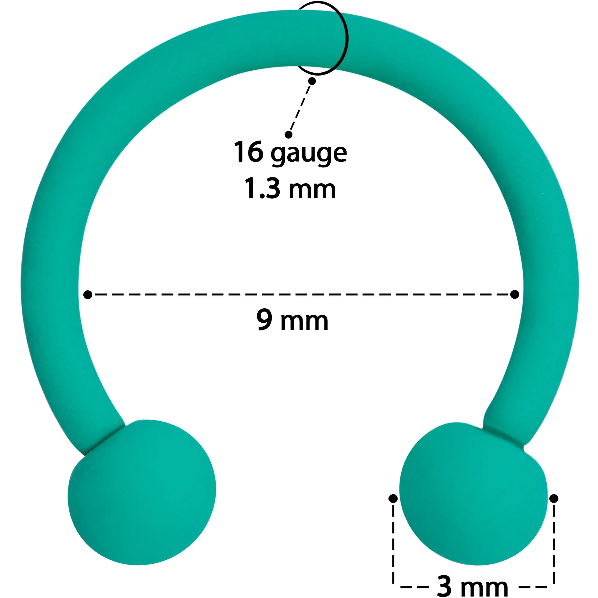 16 Gauge 3/8 Totally Teal Matte Horseshoe Circular Barbell