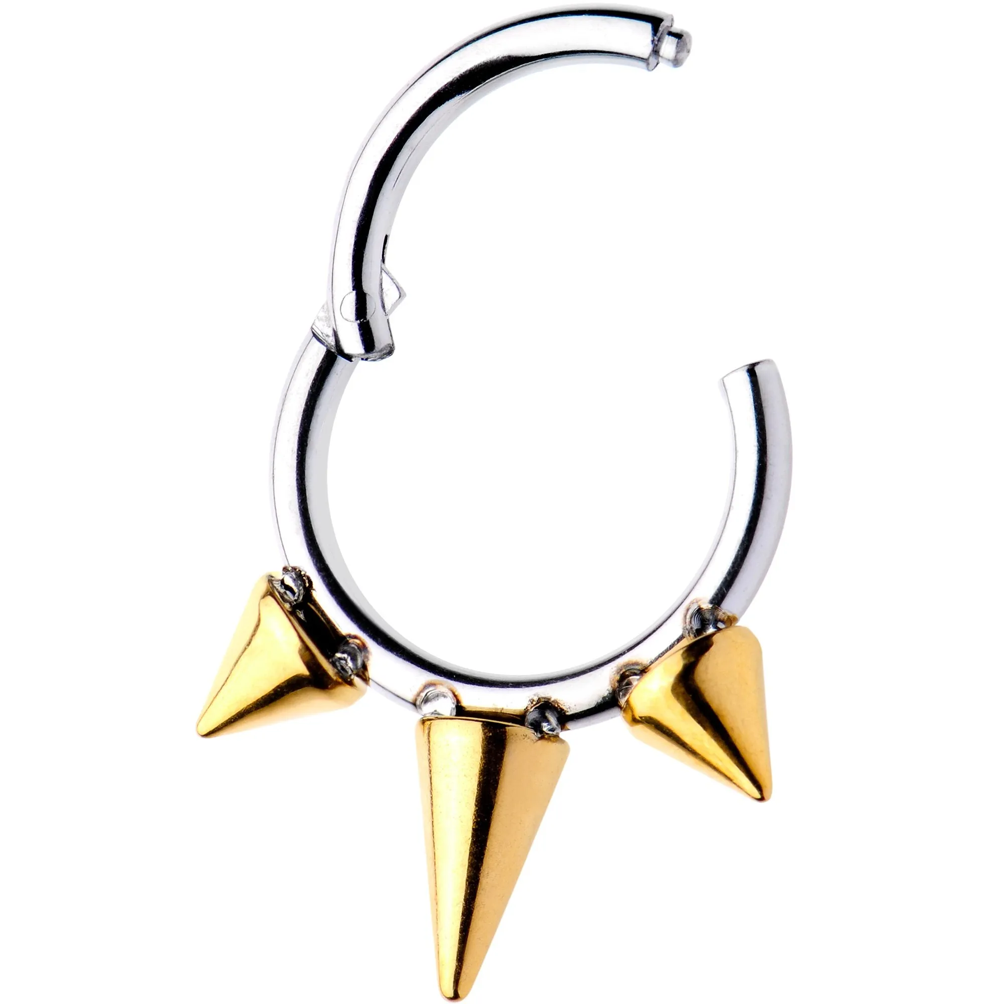 16 Gauge 5/16 Gold Tone Spike Punk Hinged Segment Ring