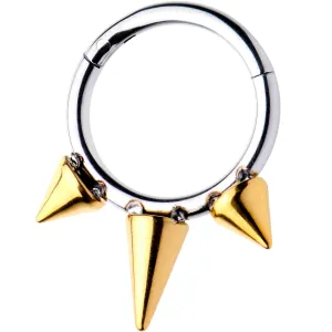 16 Gauge 5/16 Gold Tone Spike Punk Hinged Segment Ring